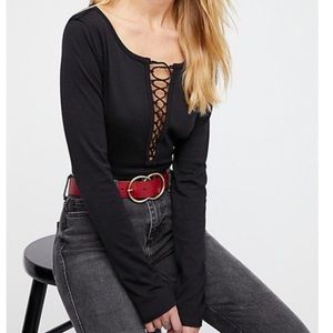 Free People Black Lace Up Layering Top